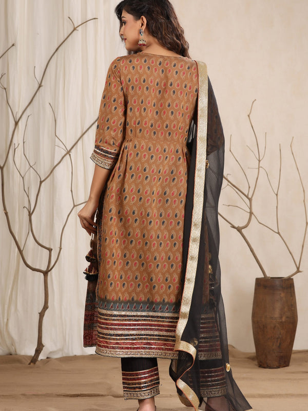 Cotton Tan Brown Kurta for Girls