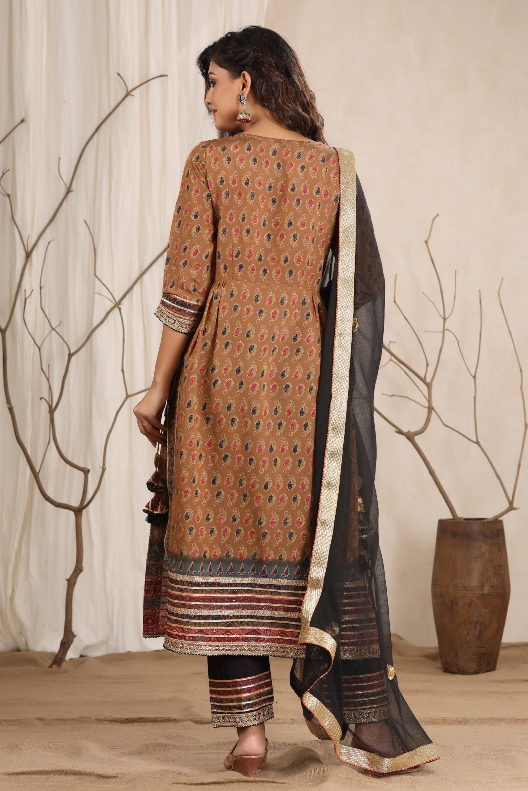 Cotton Tan Brown Kurta for Girls